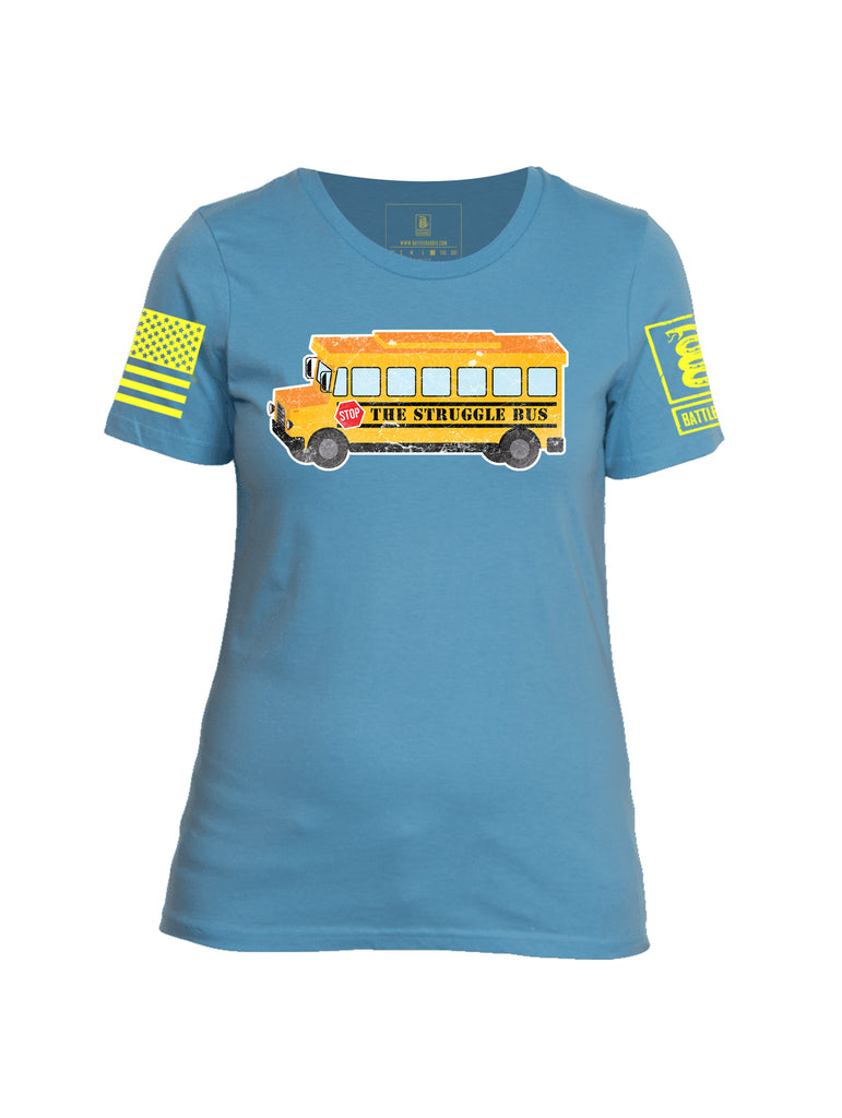 Battleraddle The Struggle Bus Yellow Sleeve Print Womens Cotton Crew Neck T Shirt