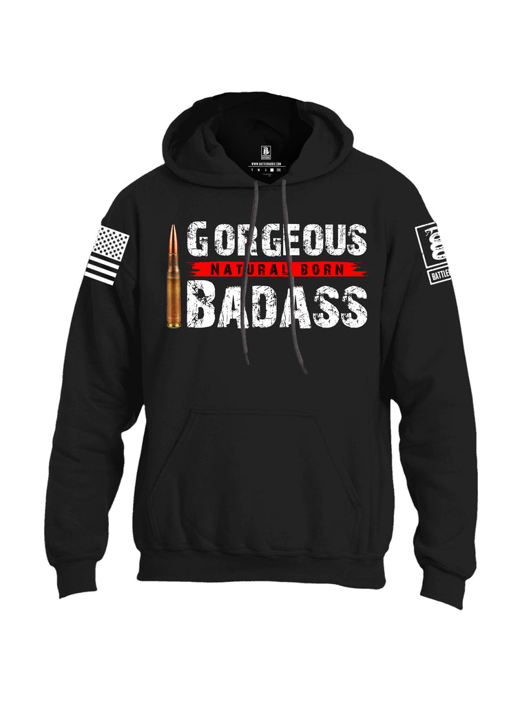 Battleraddle Gorgeous Natural Born Badass White Sleeve Print Mens Blended Hoodie With Pockets