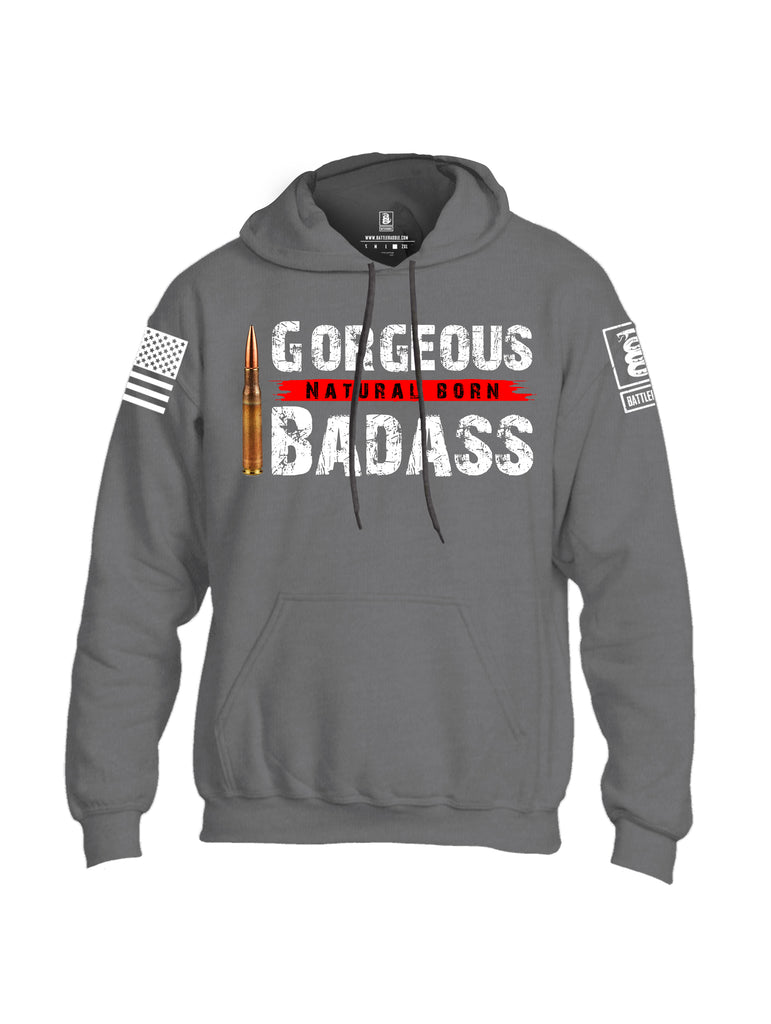 Battleraddle Gorgeous Natural Born Badass White Sleeve Print Mens Blended Hoodie With Pockets