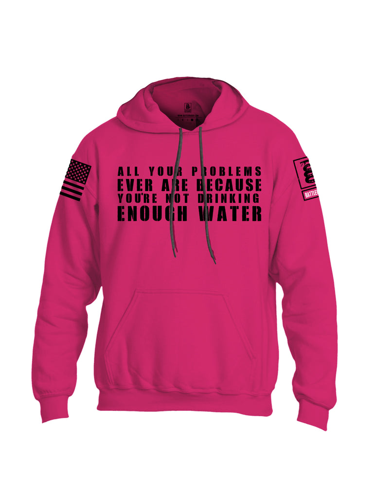 Battleraddle All Problems Ever Are Because You're Not Drinking Enough Water Black Sleeve Print Mens Blended Hoodie With Pockets