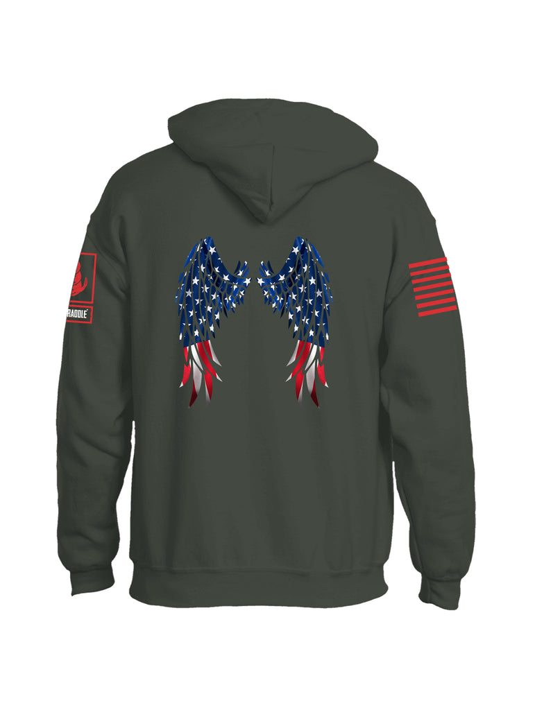 Battleraddle USA Flag Wings Red Sleeve Print Mens Blended Hoodie With Pockets