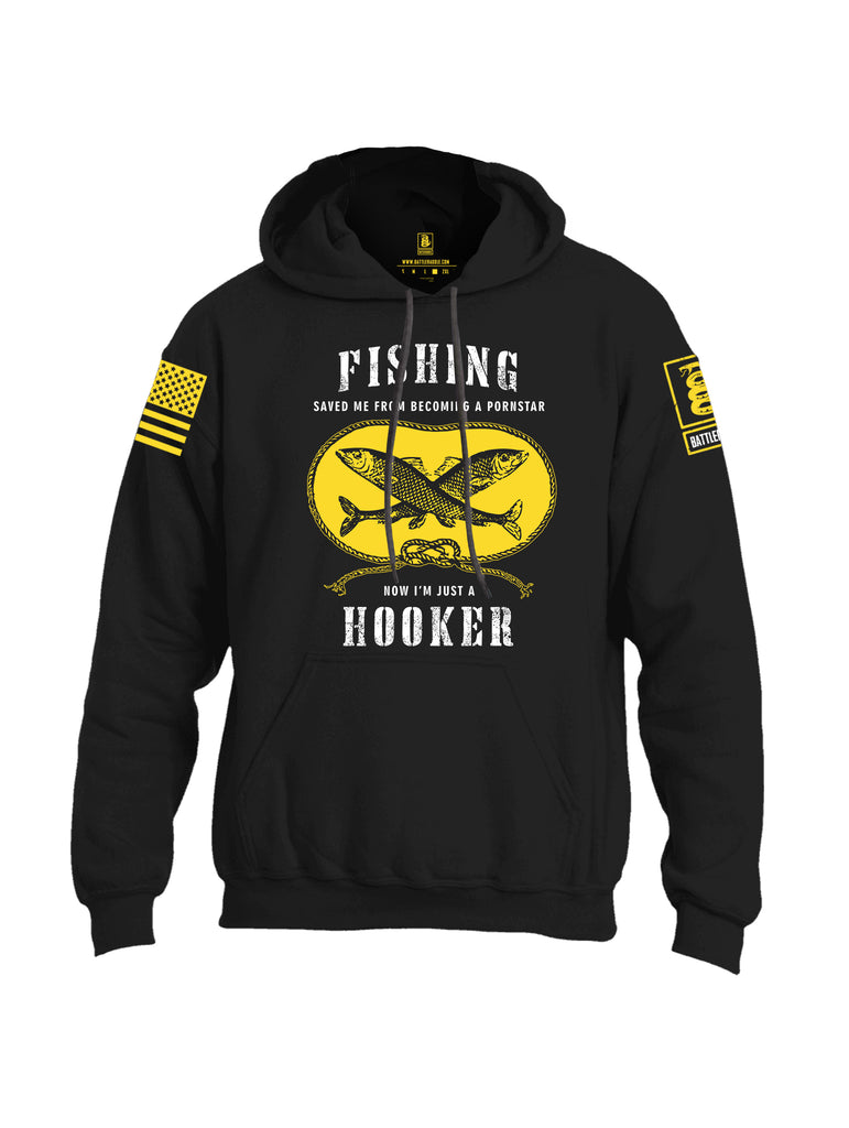 Battleraddle Fishing Saved me from Becoming a Pornstar Yellow Sleeve Print Mens Blended Hoodie With Pockets