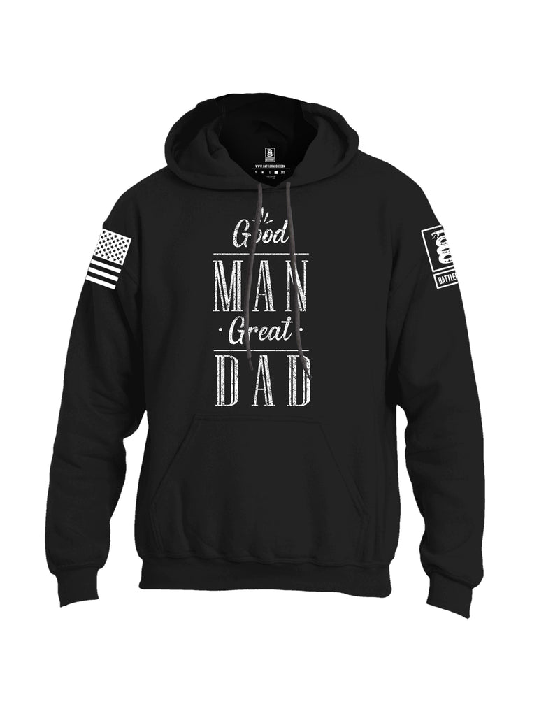 Battleraddle Good Man Great Dad White Sleeve Print Mens Blended Hoodie With Pockets