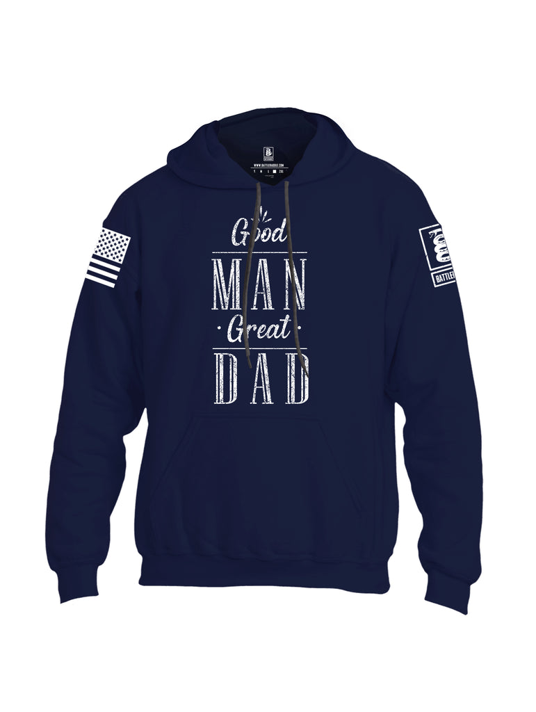 Battleraddle Good Man Great Dad White Sleeve Print Mens Blended Hoodie With Pockets