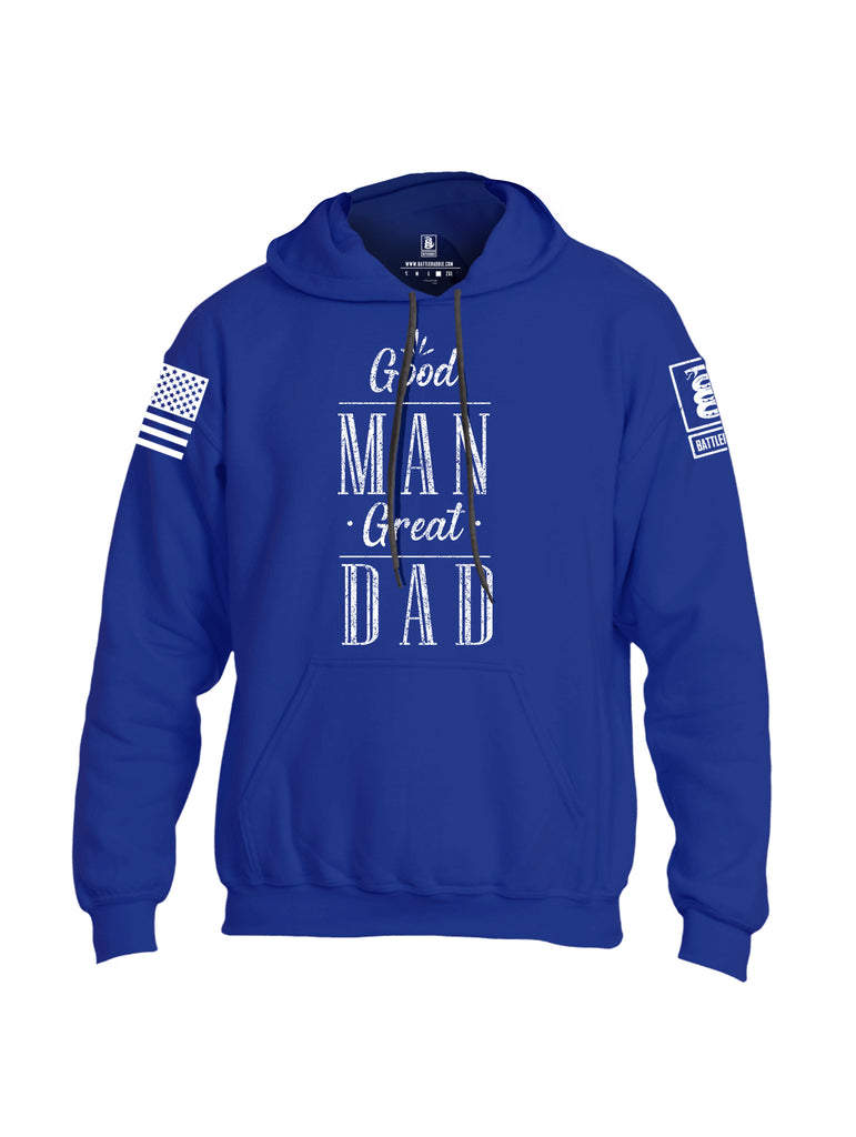 Battleraddle Good Man Great Dad White Sleeve Print Mens Blended Hoodie With Pockets