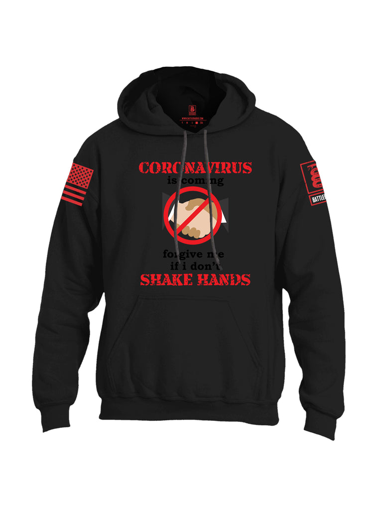 Battleraddle Corona Virus Is Coming Forgive Me If I Dont Shake Hands Red Sleeve Print Mens Blended Hoodie With Pockets