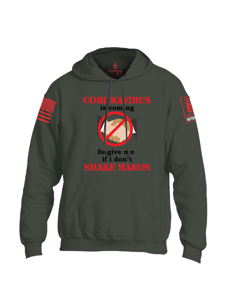 Battleraddle Corona Virus Is Coming Forgive Me If I Dont Shake Hands Red Sleeve Print Mens Blended Hoodie With Pockets