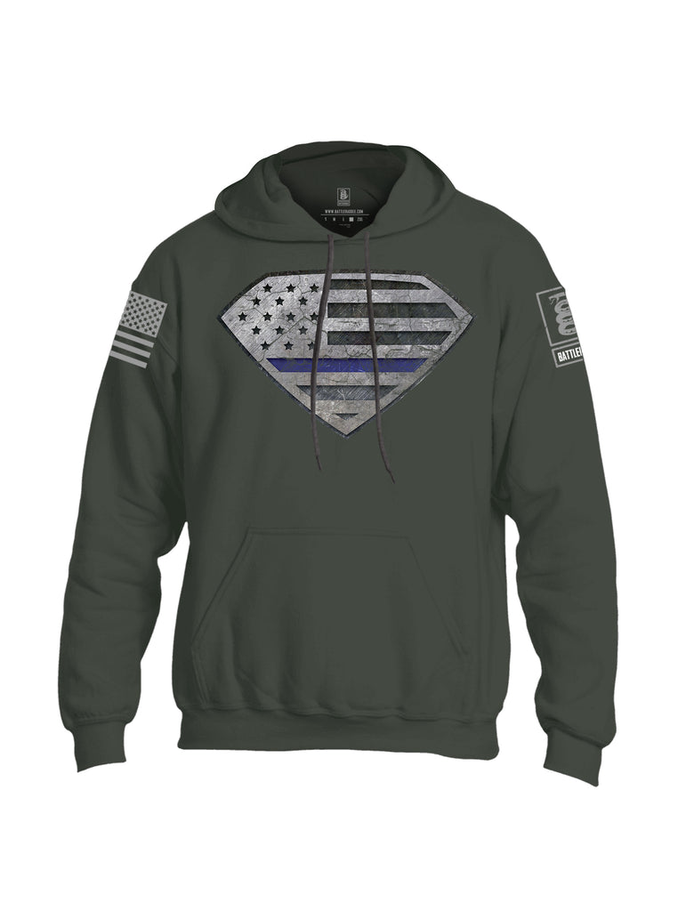 Battleraddle Super USA Flag Blue Line Grey Sleeve Print Mens Blended Hoodie With Pockets
