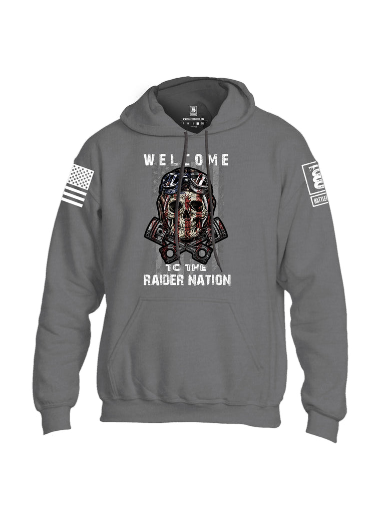 Battleraddle Welcome To The Raider Nation White Sleeve Print Mens Blended Hoodie With Pockets