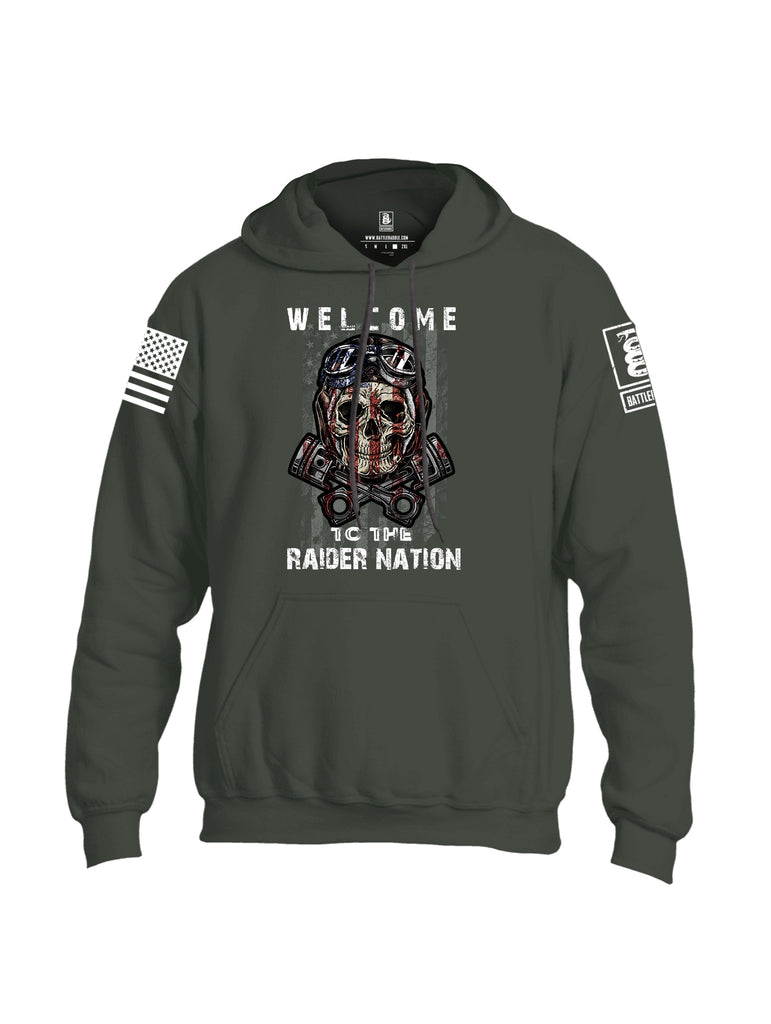 Battleraddle Welcome To The Raider Nation White Sleeve Print Mens Blended Hoodie With Pockets