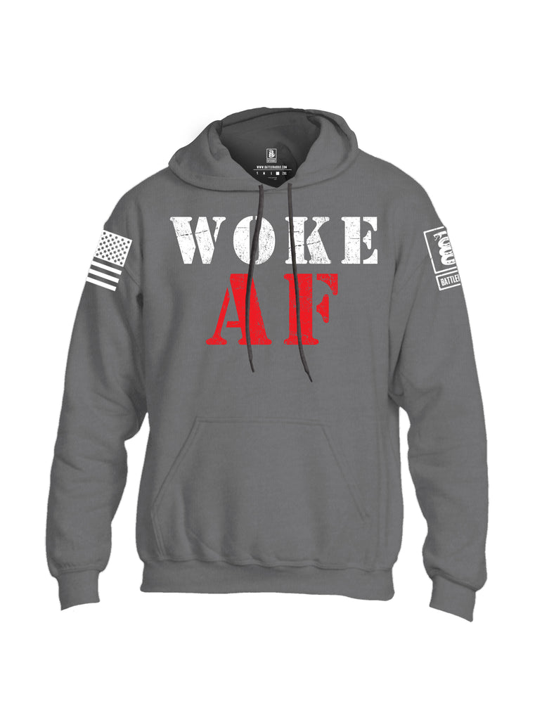 Battleraddle Woke AF White Sleeve Print Mens Blended Hoodie With Pockets