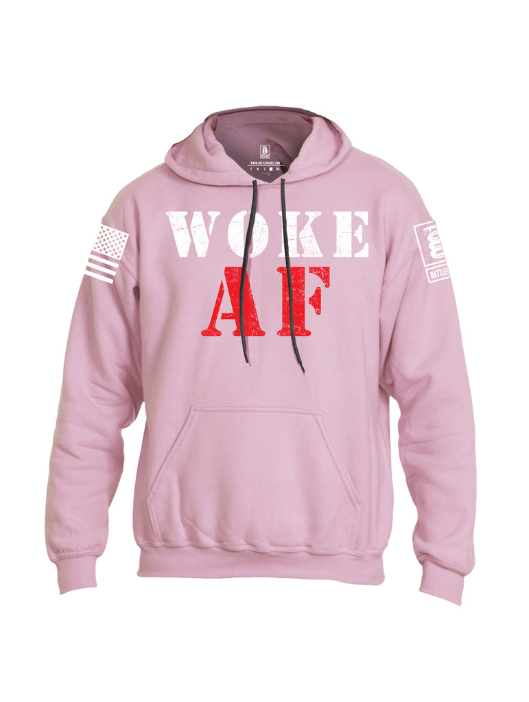 Battleraddle Woke AF White Sleeve Print Mens Blended Hoodie With Pockets