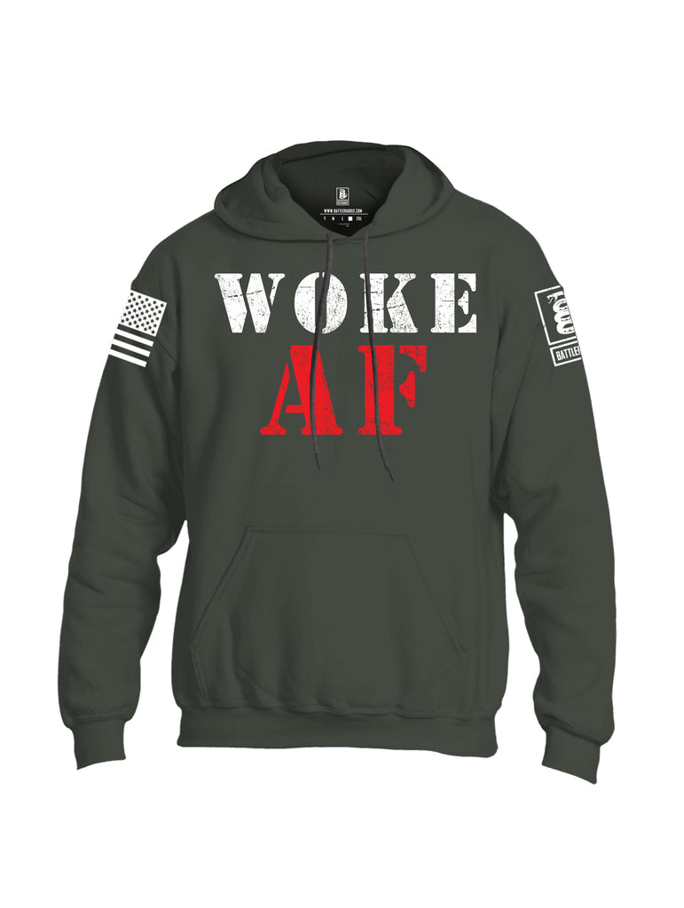 Battleraddle Woke AF White Sleeve Print Mens Blended Hoodie With Pockets