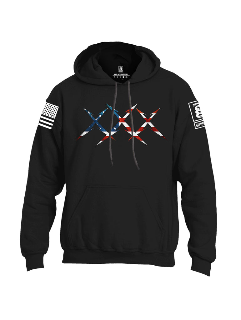 Battleraddle XXX USA Flag White Sleeve Print Mens Blended Hoodie With Pockets