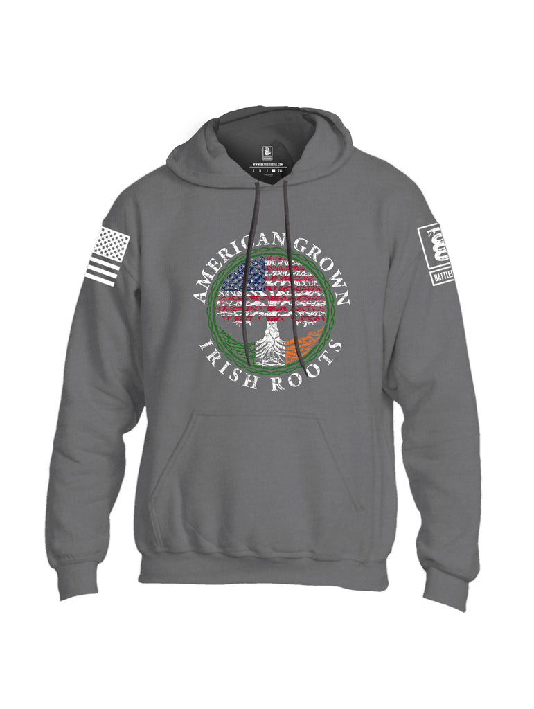 Battleraddle American Grown Irish Roots White Sleeve Print Mens Blended Hoodie With Pockets