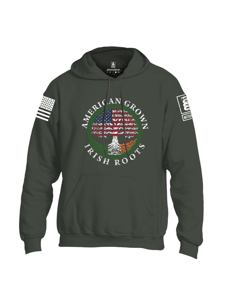 Battleraddle American Grown Irish Roots White Sleeve Print Mens Blended Hoodie With Pockets