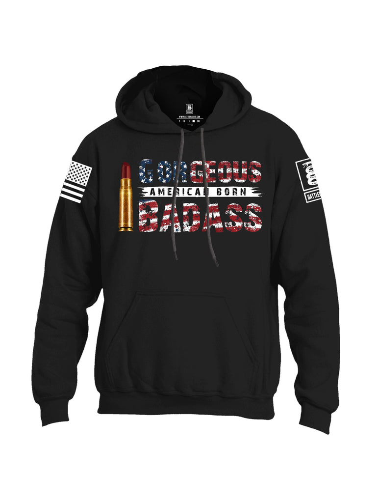 Battleraddle Gorgeous American Born Badass White Sleeve Print Mens Blended Hoodie With Pockets