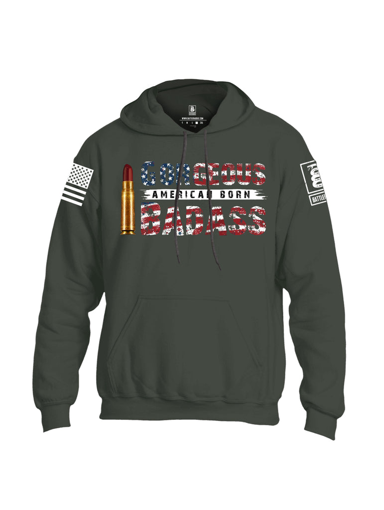 Battleraddle Gorgeous American Born Badass White Sleeve Print Mens Blended Hoodie With Pockets