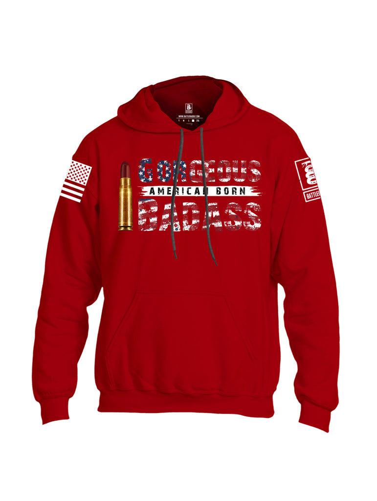 Battleraddle Gorgeous American Born Badass White Sleeve Print Mens Blended Hoodie With Pockets