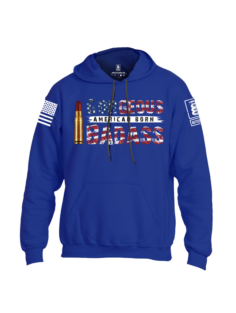Battleraddle Gorgeous American Born Badass White Sleeve Print Mens Blended Hoodie With Pockets