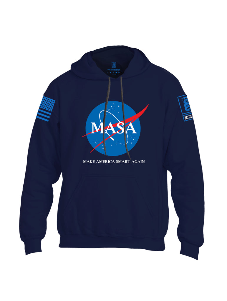 Battleraddle Making America Smart Again Blue Sleeve Print Mens Blended Hoodie With Pockets
