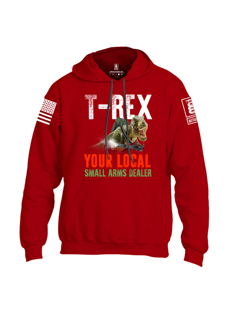 Battleraddle T-Rex Your Local Small Arms Dealer White Sleeve Print Mens Blended Hoodie With Pockets