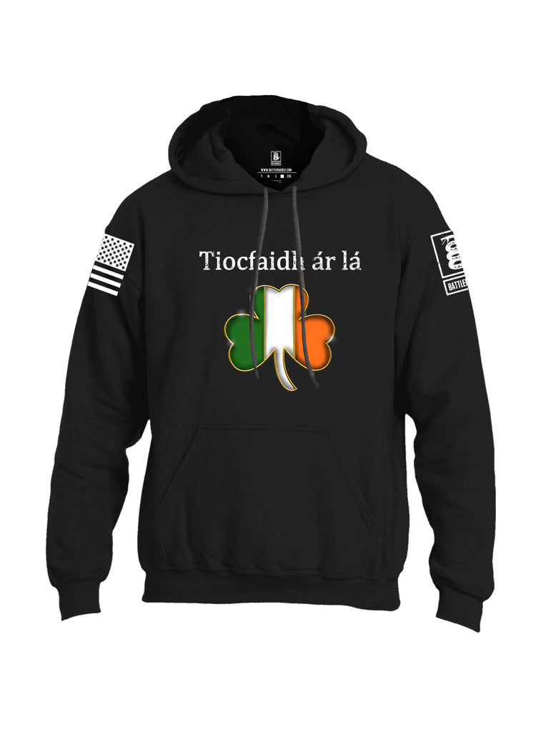 Battleraddle Tiocfaidh ar la Irish Flag Clover White Sleeve Print Mens Blended Hoodie With Pockets