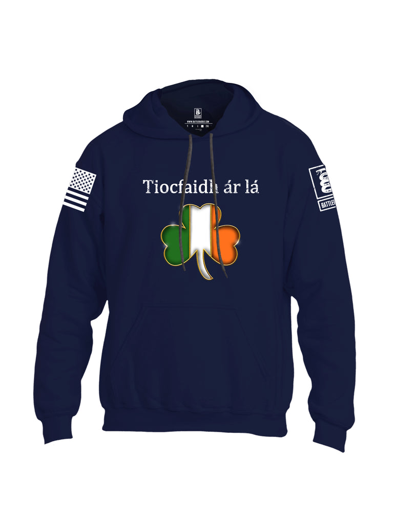 Battleraddle Tiocfaidh ar la Irish Flag Clover White Sleeve Print Mens Blended Hoodie With Pockets