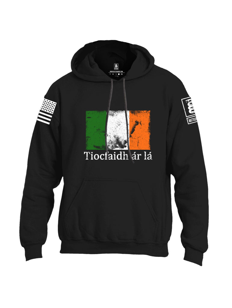 Battleraddle Tiocfaidh ar la Irish Flag White Sleeve Print Mens Blended Hoodie With Pockets