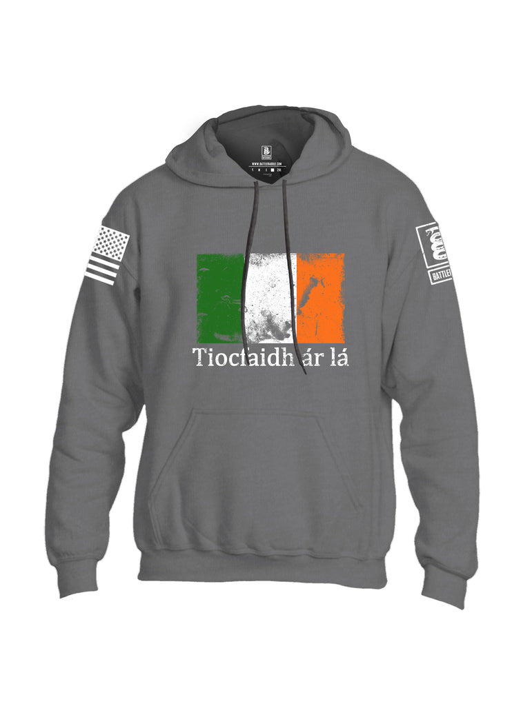 Battleraddle Tiocfaidh ar la Irish Flag White Sleeve Print Mens Blended Hoodie With Pockets
