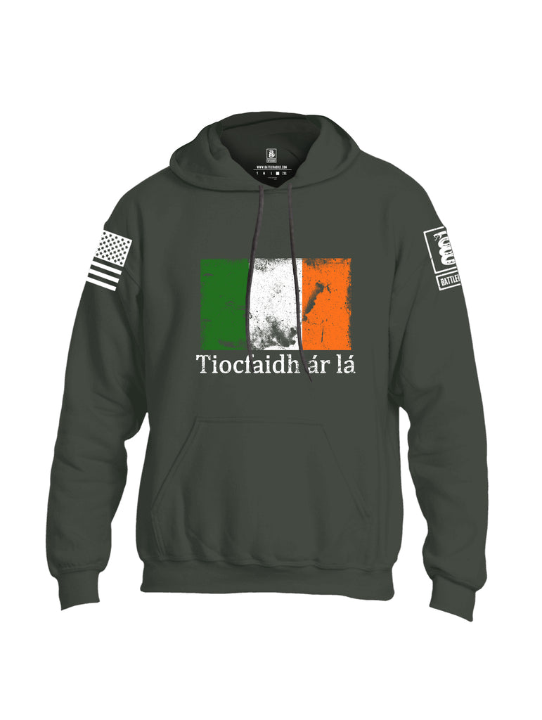 Battleraddle Tiocfaidh ar la Irish Flag White Sleeve Print Mens Blended Hoodie With Pockets