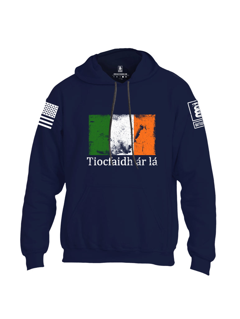Battleraddle Tiocfaidh ar la Irish Flag White Sleeve Print Mens Blended Hoodie With Pockets