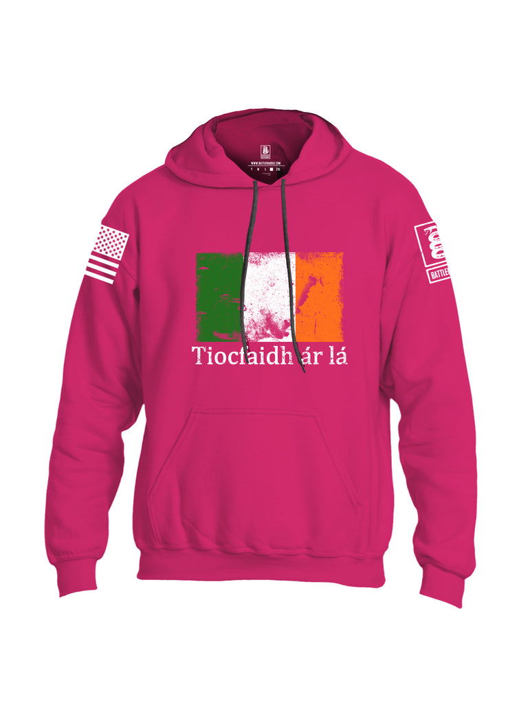 Battleraddle Tiocfaidh ar la Irish Flag White Sleeve Print Mens Blended Hoodie With Pockets
