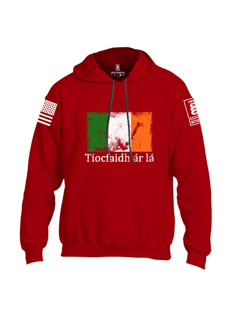 Battleraddle Tiocfaidh ar la Irish Flag White Sleeve Print Mens Blended Hoodie With Pockets