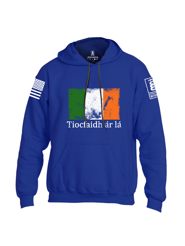 Battleraddle Tiocfaidh ar la Irish Flag White Sleeve Print Mens Blended Hoodie With Pockets