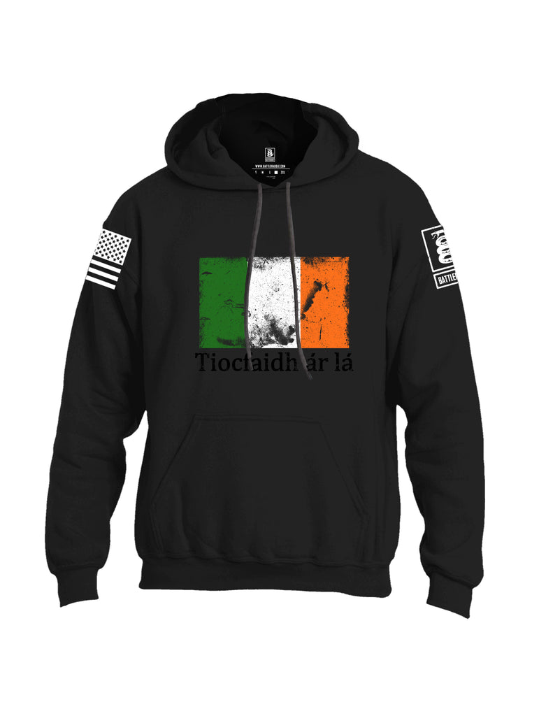 Battleraddle Tiocfaidh ar la Irish Flag Black White Sleeve Print Mens Blended Hoodie With Pockets