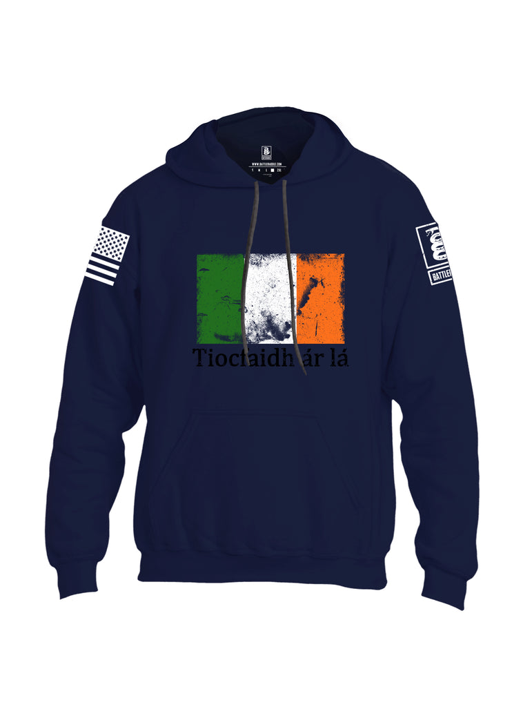 Battleraddle Tiocfaidh ar la Irish Flag Black White Sleeve Print Mens Blended Hoodie With Pockets