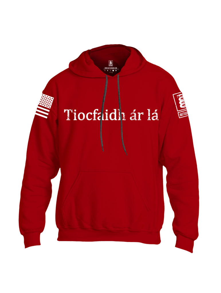 Battleraddle Tiocfaidh ar la White Sleeve Print Mens Blended Hoodie With Pockets