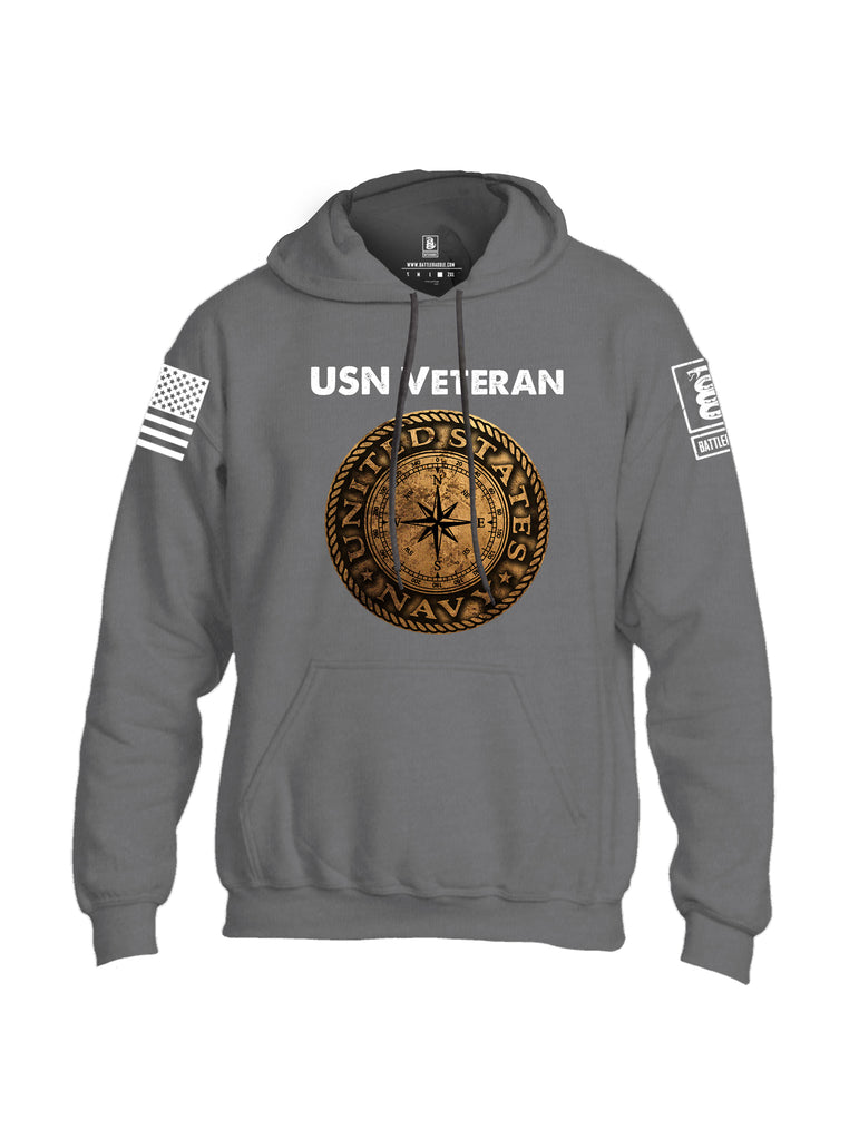 Battleraddle USN Veteran Compass White Sleeve Print Mens Blended Hoodie With Pockets