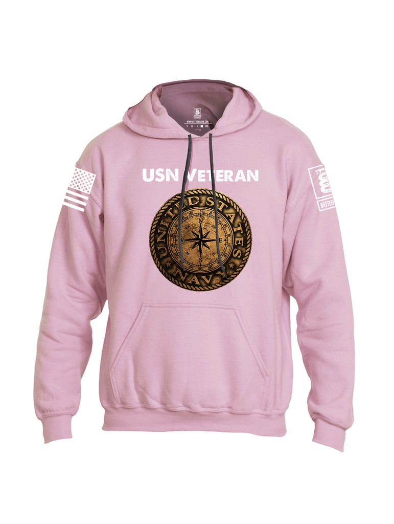 Battleraddle USN Veteran Compass White Sleeve Print Mens Blended Hoodie With Pockets