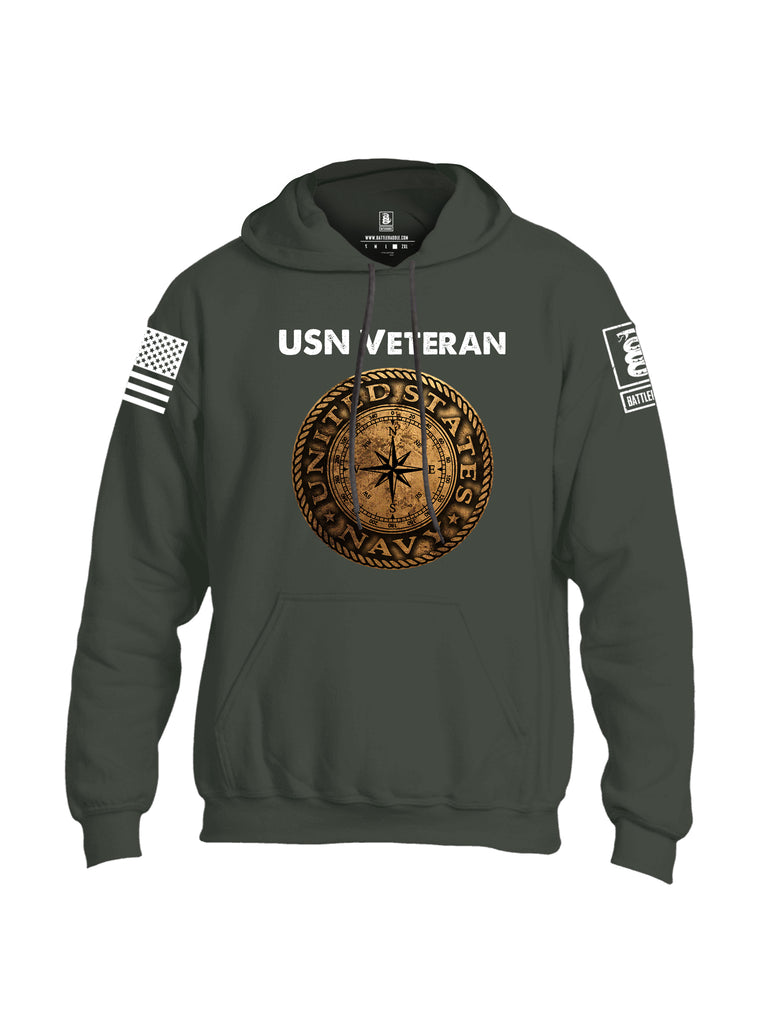 Battleraddle USN Veteran Compass White Sleeve Print Mens Blended Hoodie With Pockets