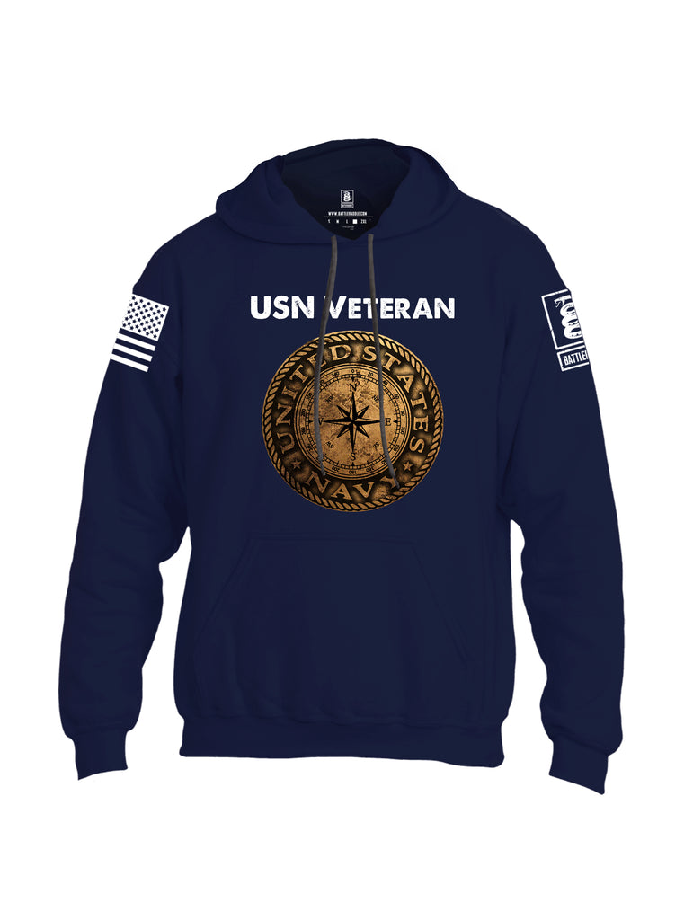 Battleraddle USN Veteran Compass White Sleeve Print Mens Blended Hoodie With Pockets