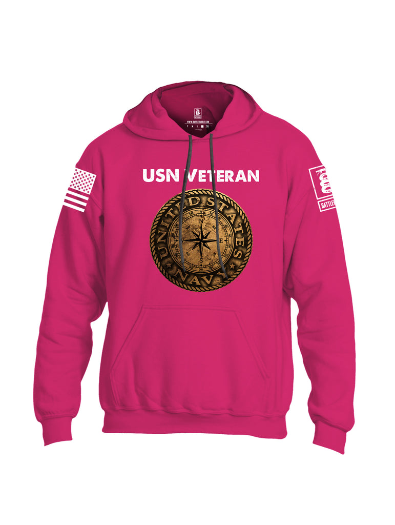 Battleraddle USN Veteran Compass White Sleeve Print Mens Blended Hoodie With Pockets