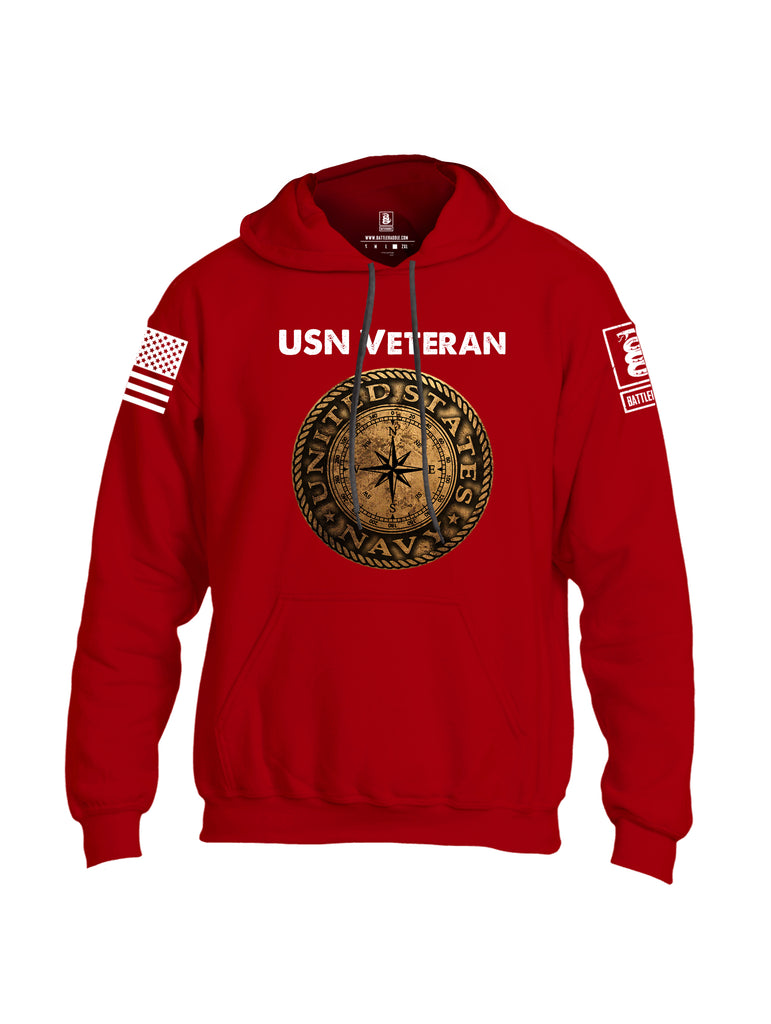 Battleraddle USN Veteran Compass White Sleeve Print Mens Blended Hoodie With Pockets