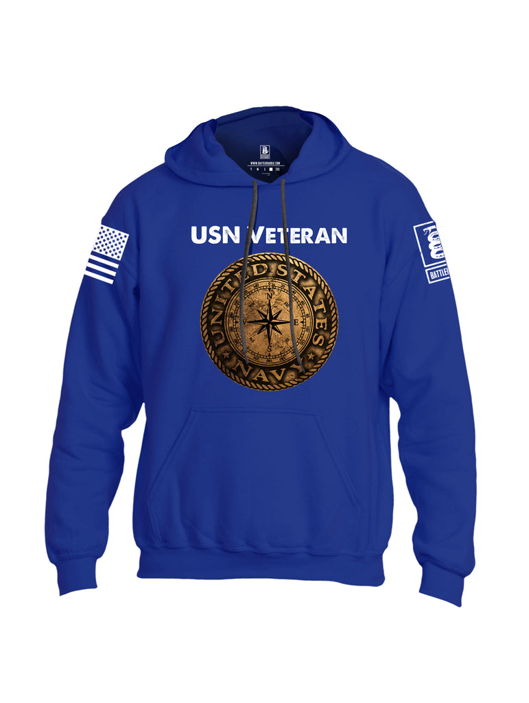 Battleraddle USN Veteran Compass White Sleeve Print Mens Blended Hoodie With Pockets