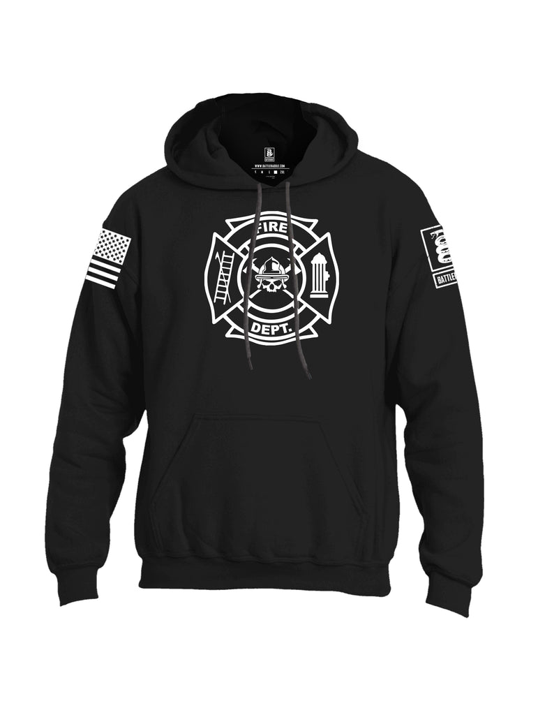 Battleraddle Fire Department White Sleeve Print Mens Blended Hoodie With Pockets