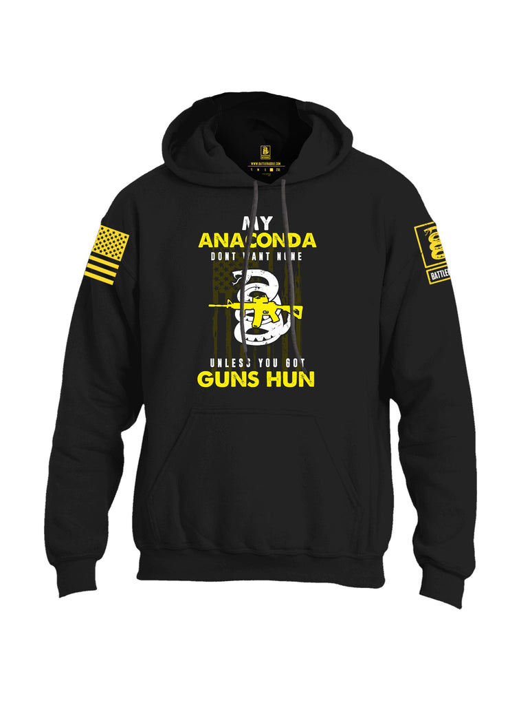 Battleraddle My Anaconda Dont Want None Unless You Got Guns Hun Yellow Sleeve Print Mens Blended Hoodie With Pockets