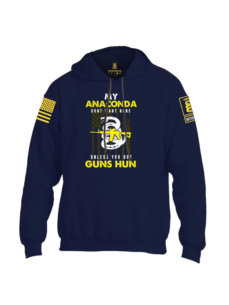Battleraddle My Anaconda Dont Want None Unless You Got Guns Hun Yellow Sleeve Print Mens Blended Hoodie With Pockets