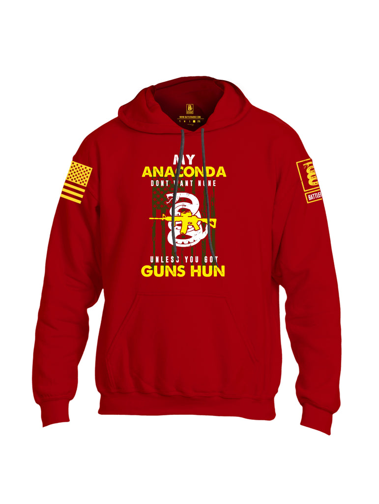Battleraddle My Anaconda Dont Want None Unless You Got Guns Hun Yellow Sleeve Print Mens Blended Hoodie With Pockets