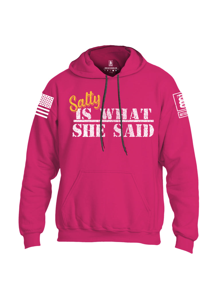 Battleraddle Salty Is What She Said White Sleeve Print Mens Blended Hoodie With Pockets